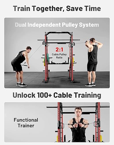 Miniatura 4 de Mikolo Máquina Smith M4 2.0, jaula de energía todo en uno para gimnasio en casa con tracción LAT y cruce de cables, estante para sentadillas para