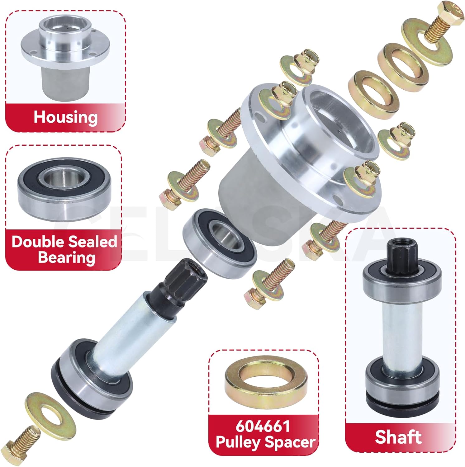 GELASKA 3 Pack 783506 Spindle Assembly Replaces Hustler 783506, 795757 for Hustler FasTrak 42" FasTrak 44'', FasTrak 48", Mini Z 36", Mini Z 42", Mini Z 44'', Mini Z 52'', TrimStar 36" 48" 52" Mowers