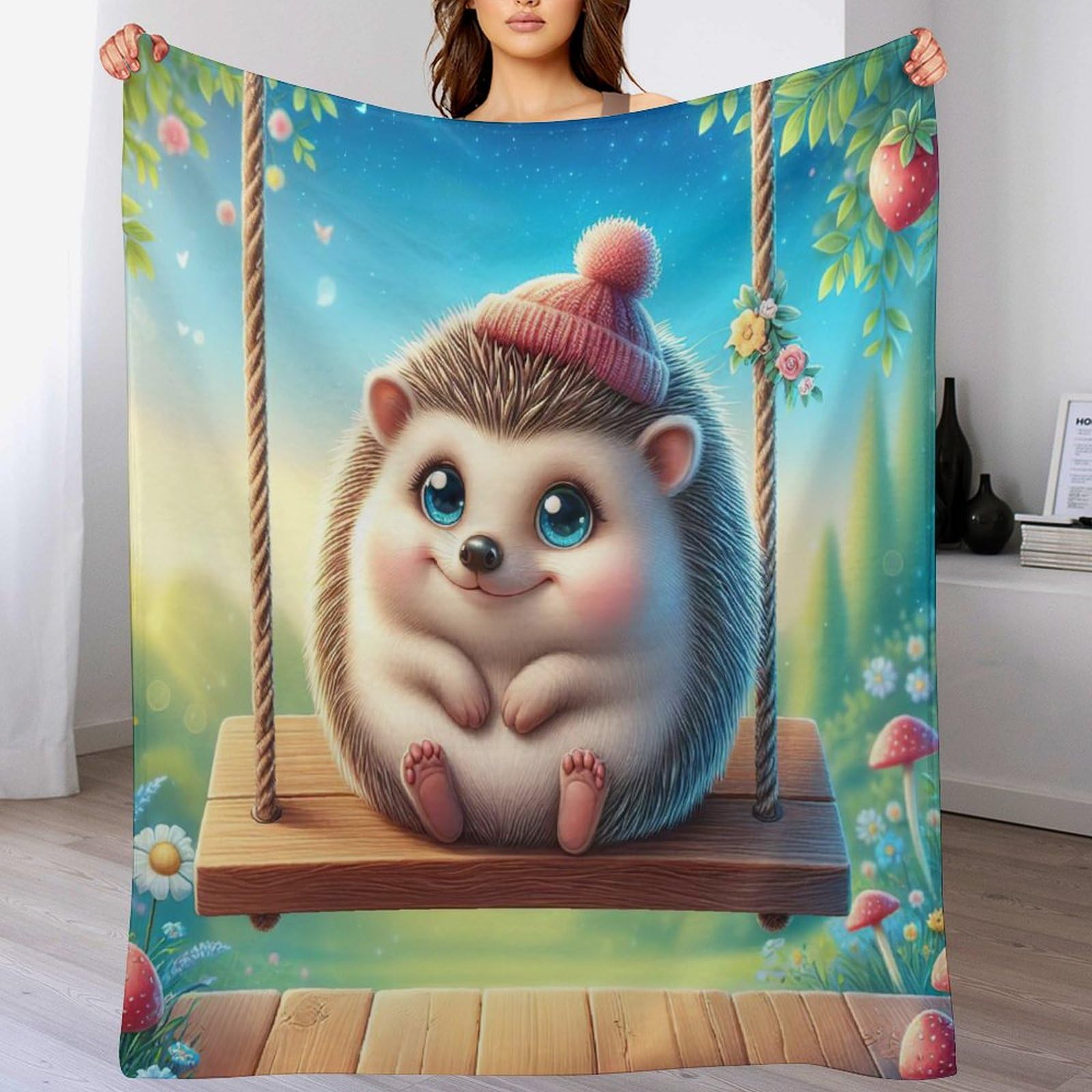 Couverture flannel polaire hérisson 130x180 cm pour le canapé