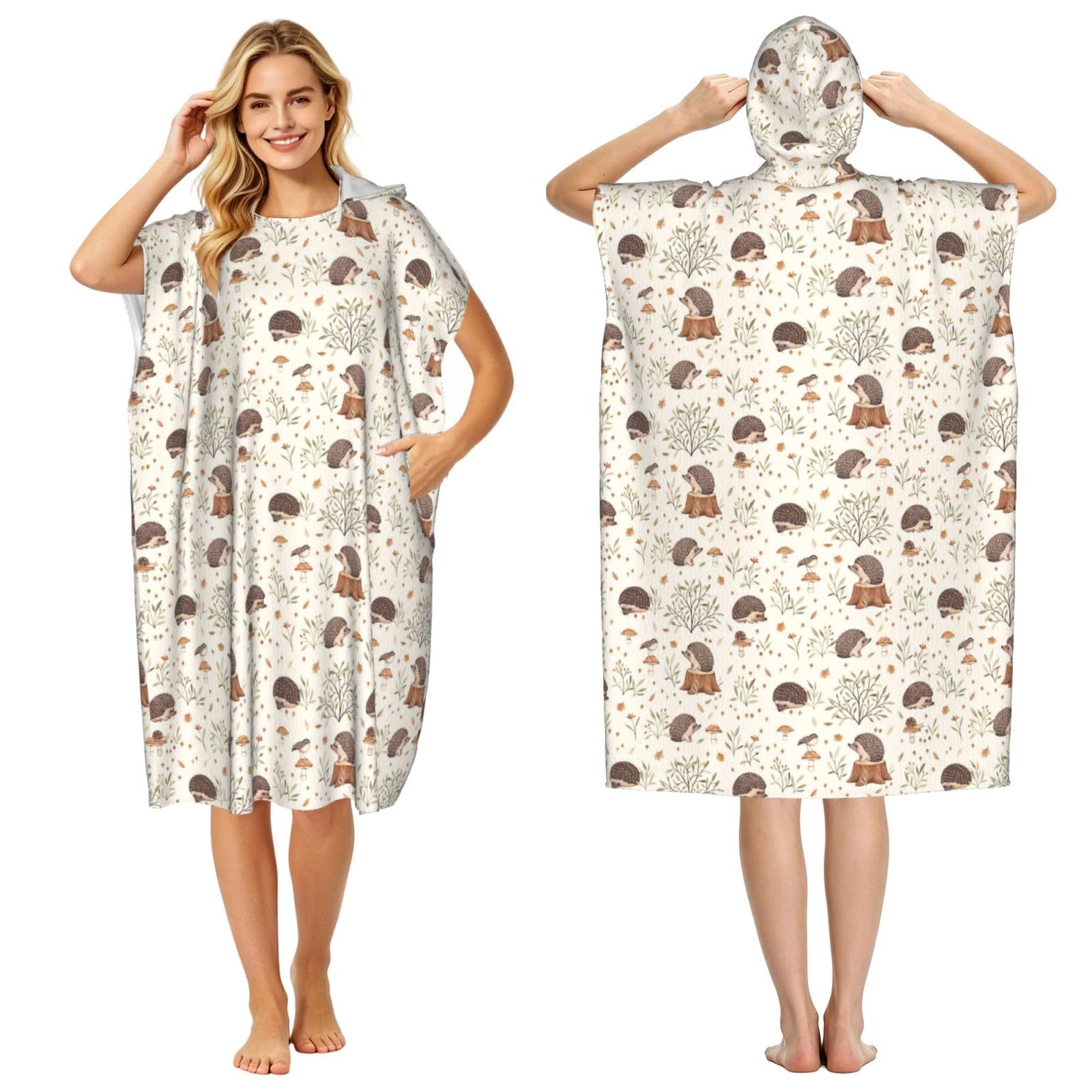 Poadnly Meadow Hedgehog, Adult Hooded Beach Towel 90 x 110 cm,Changing Bath Robe, Surf Poncho Towel For Women Men