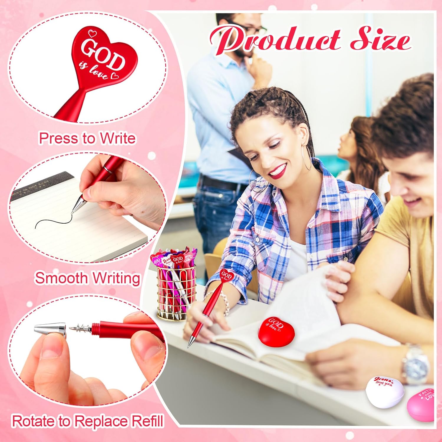 Spakon 32 Set Valentine Christian Heart Stress Ball Jesus Loves You Valentine's Day Heart Shaped Ballpoint Pens with Bag Inspirational Bible Verse Cards Stress Relief Fidget Toy for Gift Baptism Party