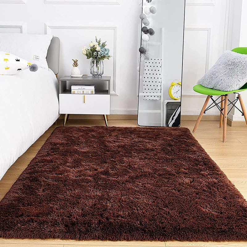 Image of Carpet for Living Room 5X7 FEET Modern Soft Shaggy Carpet Thick, Fluffy & 2 inch Pile Shag Rug for Your Kids Room, Bedroom & Livingroom (Dark Brown)