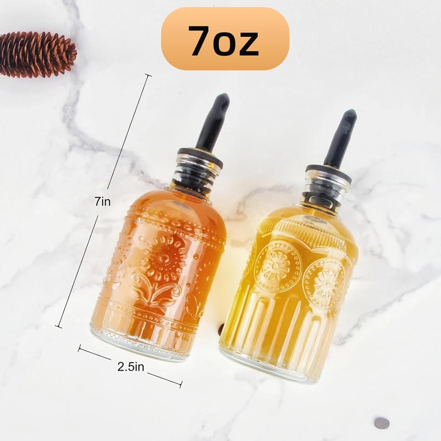 Simple Syrup Bottles Set of 2, Glass Coffee Syrup Dispenser Bottles 7 OZ With Metal Pour Spout, Labels and Stopper, Glass Syrup Dispenser for Maple Honey Syrup Oil and Sauces, LC002 - Image 5