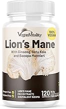 Lions Mane Supplement High Strength Capsules Complex - Mushroom Supplement Caffeine Free, Lions Mane Capsules - 120 Vegan Bacopa Monnieri, Gotu Kola, Ginseng Capsules
