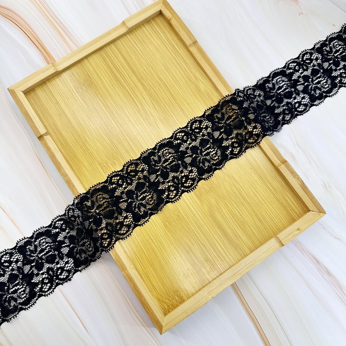 Black Lace Ribbon,4 Inch 6 Yards Stretchy Lace Trim,White Lace Fabric for Crafts Sewing,Gift Wrapping and Bridal Wedding Decorations