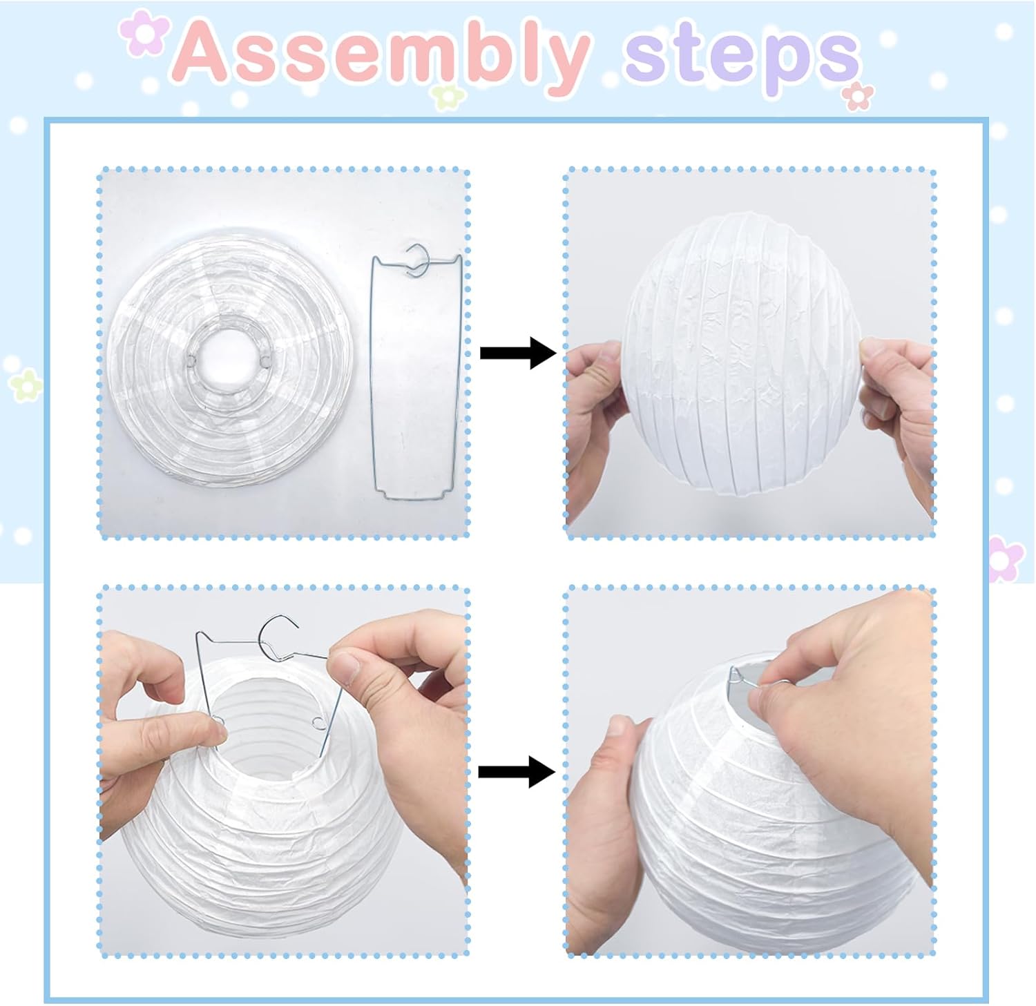 24Pcs White Paper Lanterns Assorted Sizes (6" 8" 10" 12"), Round Chinese Japanese Hanging Paper Lanterns for Home Decor, Restaurant, Church, Wedding, Birthday, Christmas, Party Decorations - Image 3