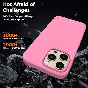 Designed for iPhone 14 Pro Max Case, Liquid Silicone Case [2X Screen Protectors], Shockproof Slim Thin Protective Phone Case with Soft Anti-Scratch Microfiber Lining, 6.7 inch, Tender Pink