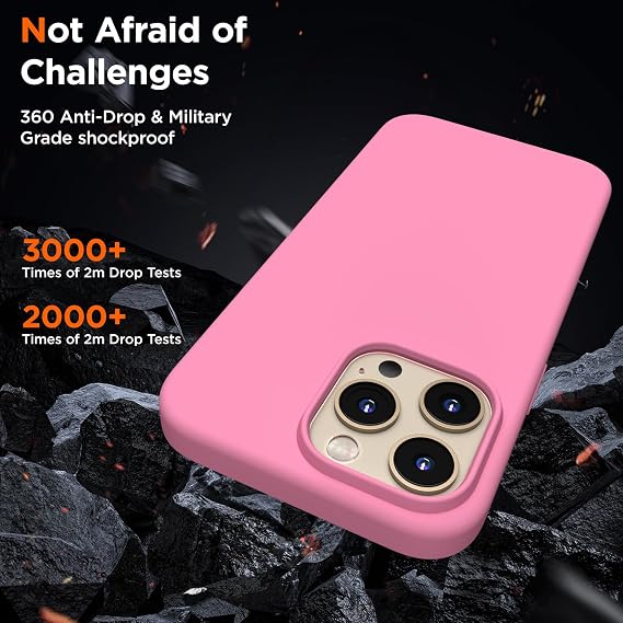 Designed for iPhone 14 Pro Max Case, Liquid Silicone Case [2X Screen Protectors], Shockproof Slim Thin Protective Phone Case with Soft Anti-Scratch Microfiber Lining, 6.7 inch, Tender Pink