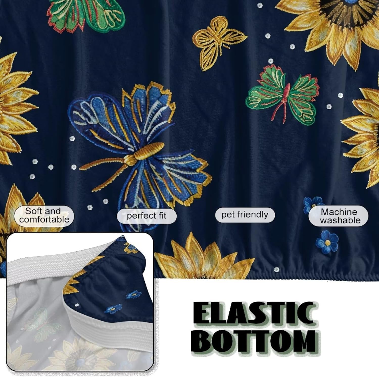 Sunflower Butterfly Stretch Armless Futon Cover Futon Slipcover Couch Cover Futon Sofa Bed Cover Furniture Protector with Elastic Bottom, Machine Washable