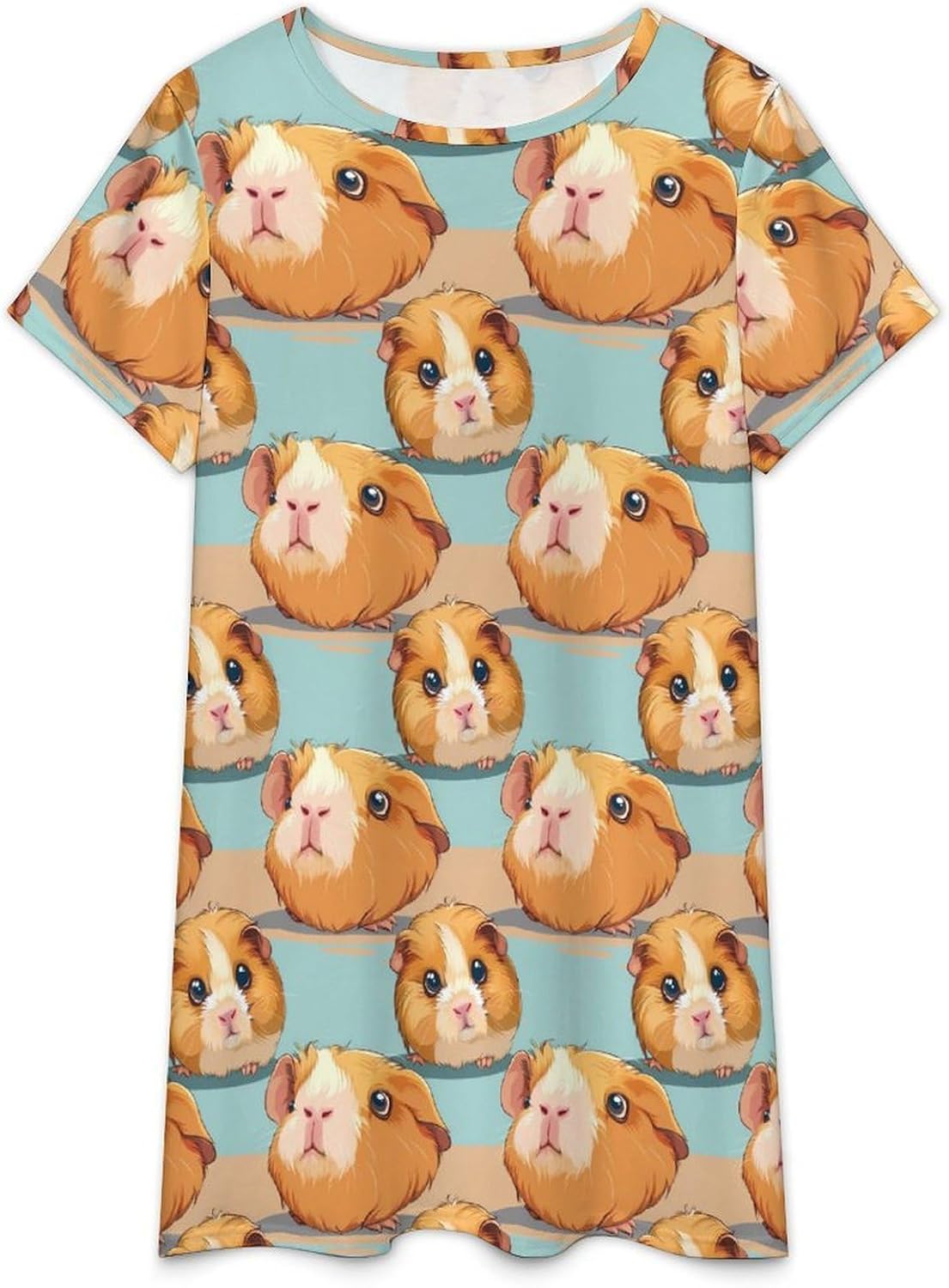 Cute Cartoon Guinea Pig Women's Nightgown Short Sleeve Sleep Shirt Casual Sleepwear Night Gowns Sleepdress