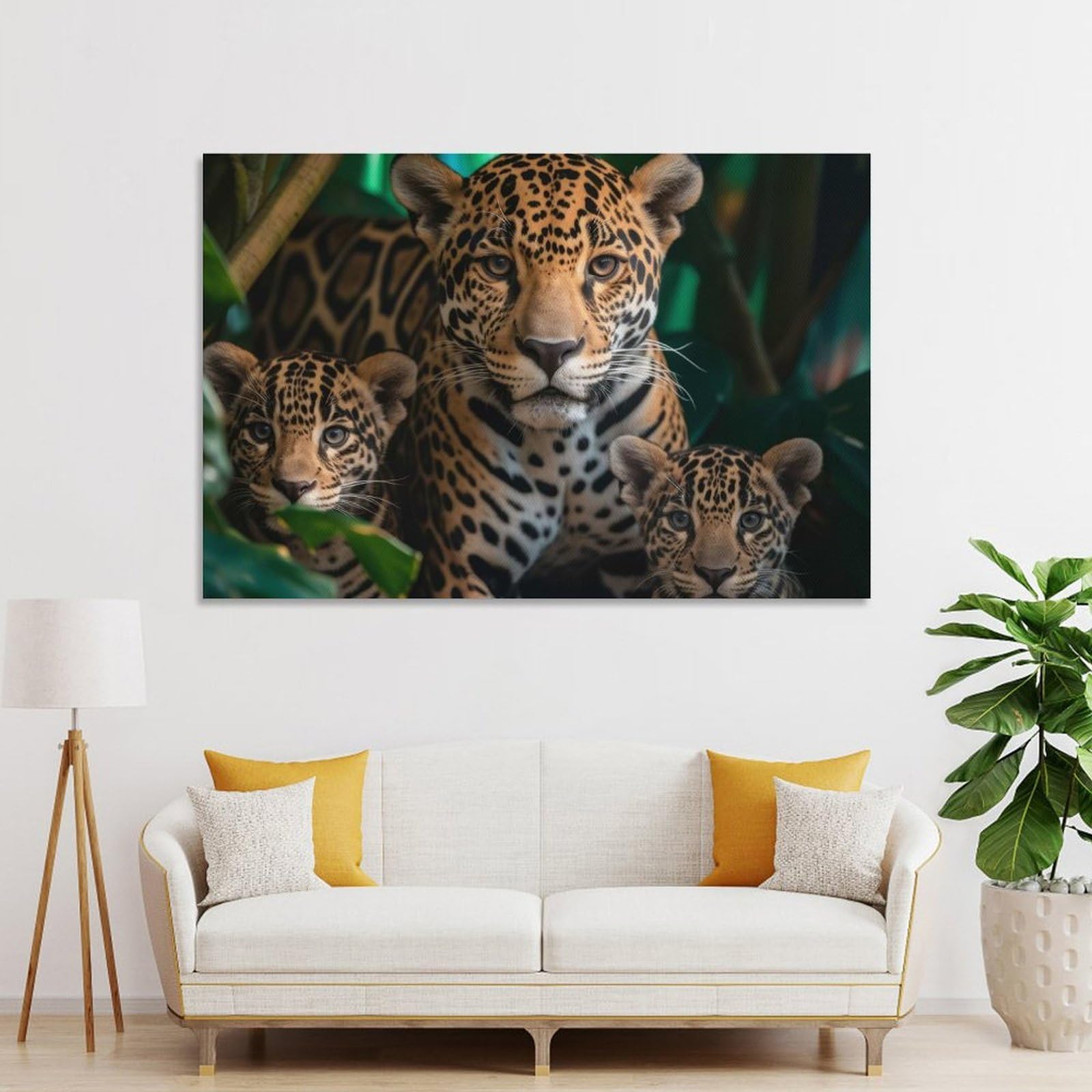 Junmoney Jaguar With Cubs Wall Art Print 16x24inch(40x60cm), for Corridors, Hallways Or Apartment Entries, Wall Decor to Refresh Empty Corners