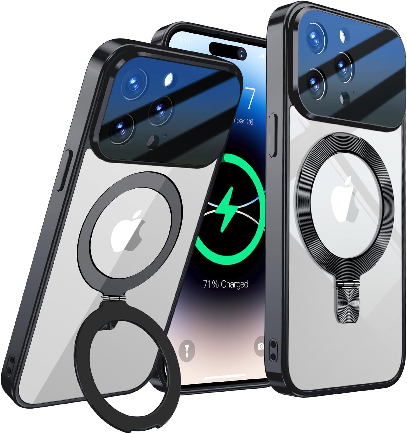 [Full Camera Lens Protection+CD Ring Compatible with MagSafe Stand]Magnetic for iPhone 16 Pro Case, Military Grade Drop Protection Electroplated Bumper Non-Yellowing Clear Case for Women Men Girls