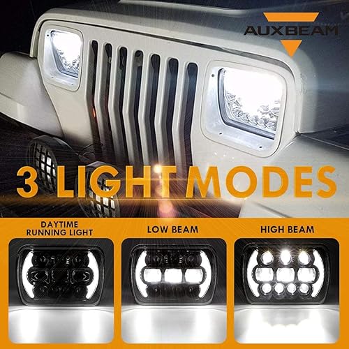Miniatura 2 de Auxbeam Faro LED de 5 x 7 de haz alto y bajo, 85 W, 7 x 6 pulgadas, con ojos en ángulo DRL, faro LED rectangular H6054 apto para Jeep Wrangler