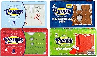 Peeps Christmas Marshmallow Variety Pack of 4-3 Count - Trees, Gingerbread, Snowmen, and Stockings - Delicious Fun for the Whole Family