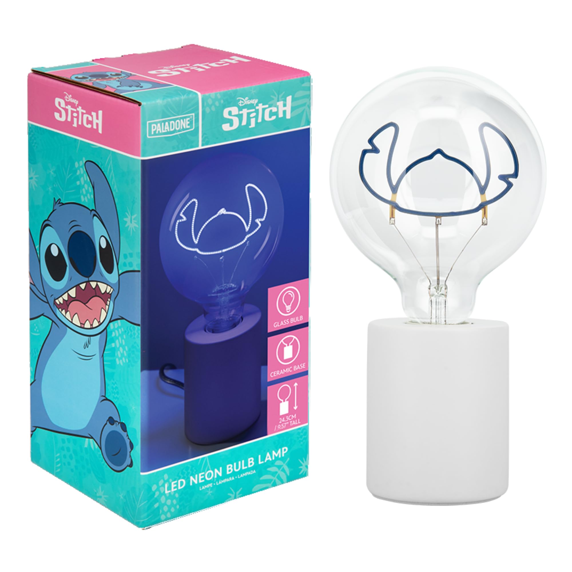 Paladone Disney Stitch Decorative LED Neon Bulb Lamp - E27 Glass Lightbulb, Officially Licensed Lilo & Stitch Collectible Gift, Fun Light for Bedrooms & Homes