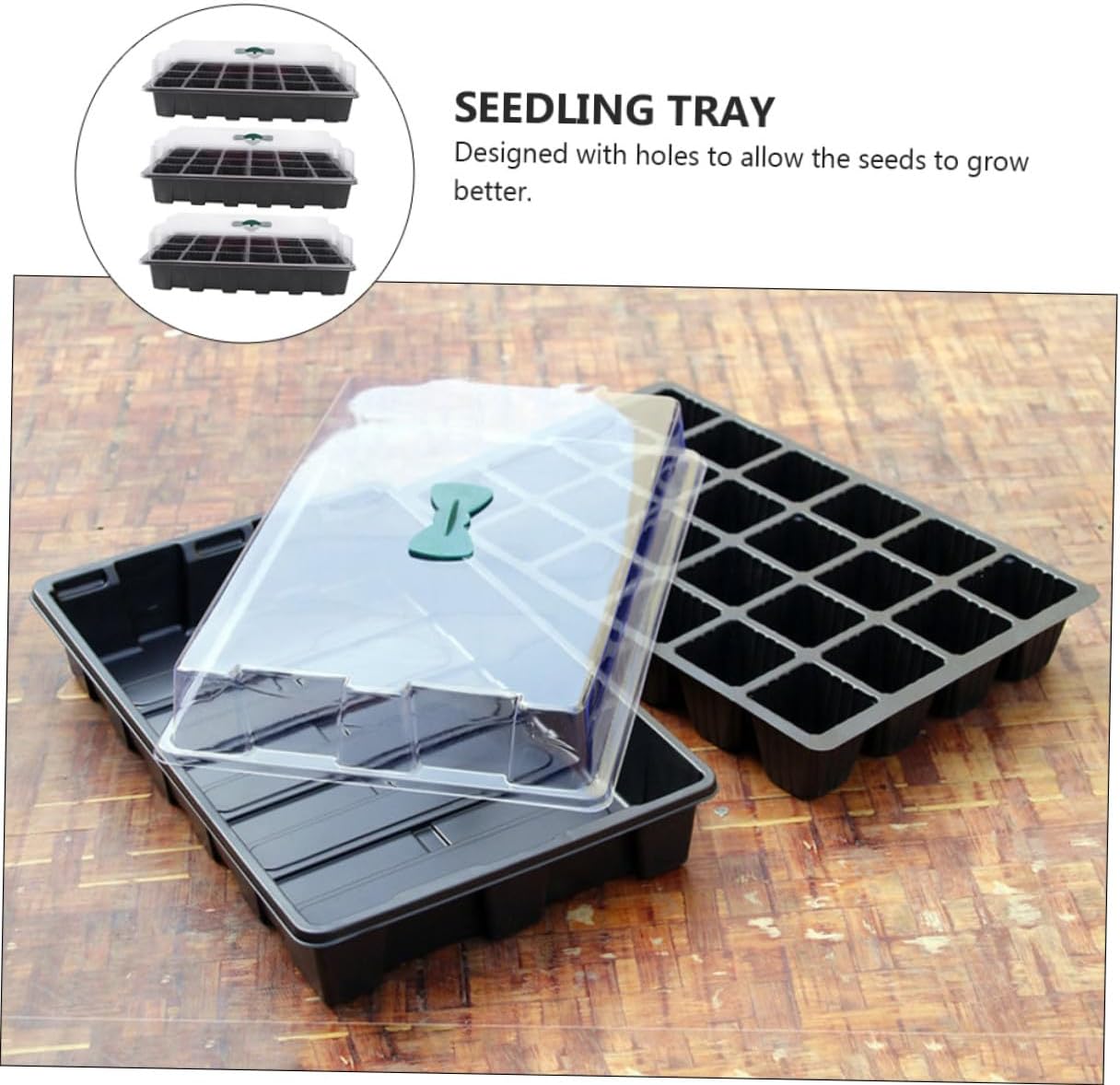 Milisten 3 Sets 24-Cell Plastic Plant Germination Trays Nursery Seedling Starter Boxes Gardening Propagation Supplies for Vegetable and Microgreens Growing