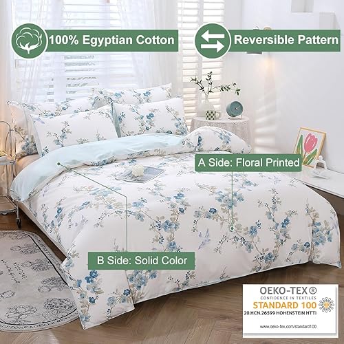 Miniatura 2 de URBONUR Juego de funda de edredón para niños, tamaño individual, algodón, 3 piezas, flores verdes y mariposas, estampado de flores verdes y mariposas