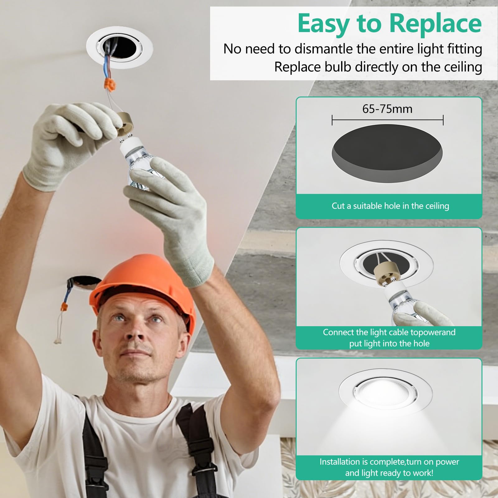 Cornice Faretti led da Incasso per Cartongesso, Set di 10 Faretto Incasso Cartongesso, Portafaretto in Gesso Orientabili 30° con Portalampada GU10, per LED e Alogeno, Cornice Portafaretto per Soffitto