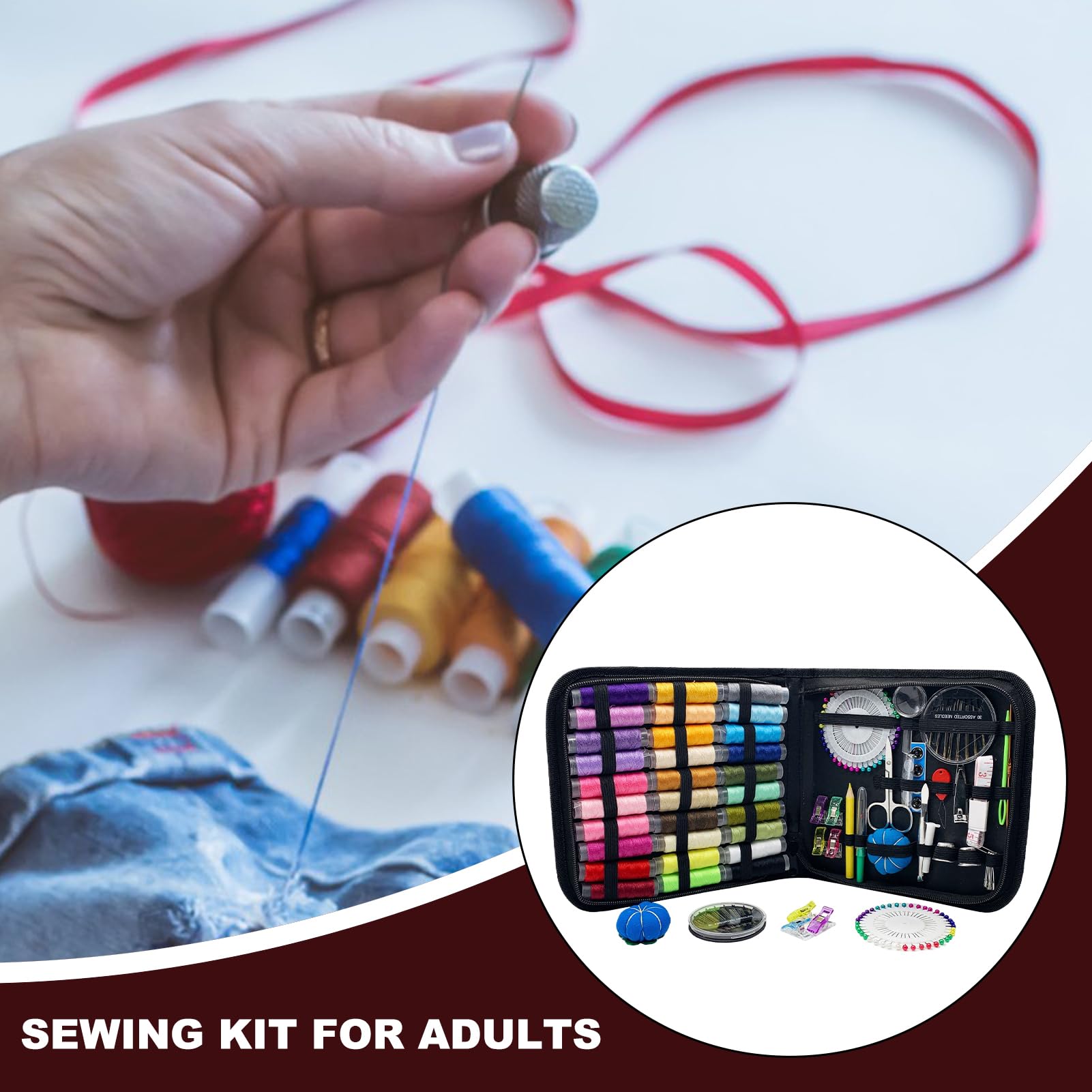 Kit De Costura 131 Piezas Suministros Completos de Costura con Estuche | Accesorios de Bordado y Costura para Principiantes de la Familia