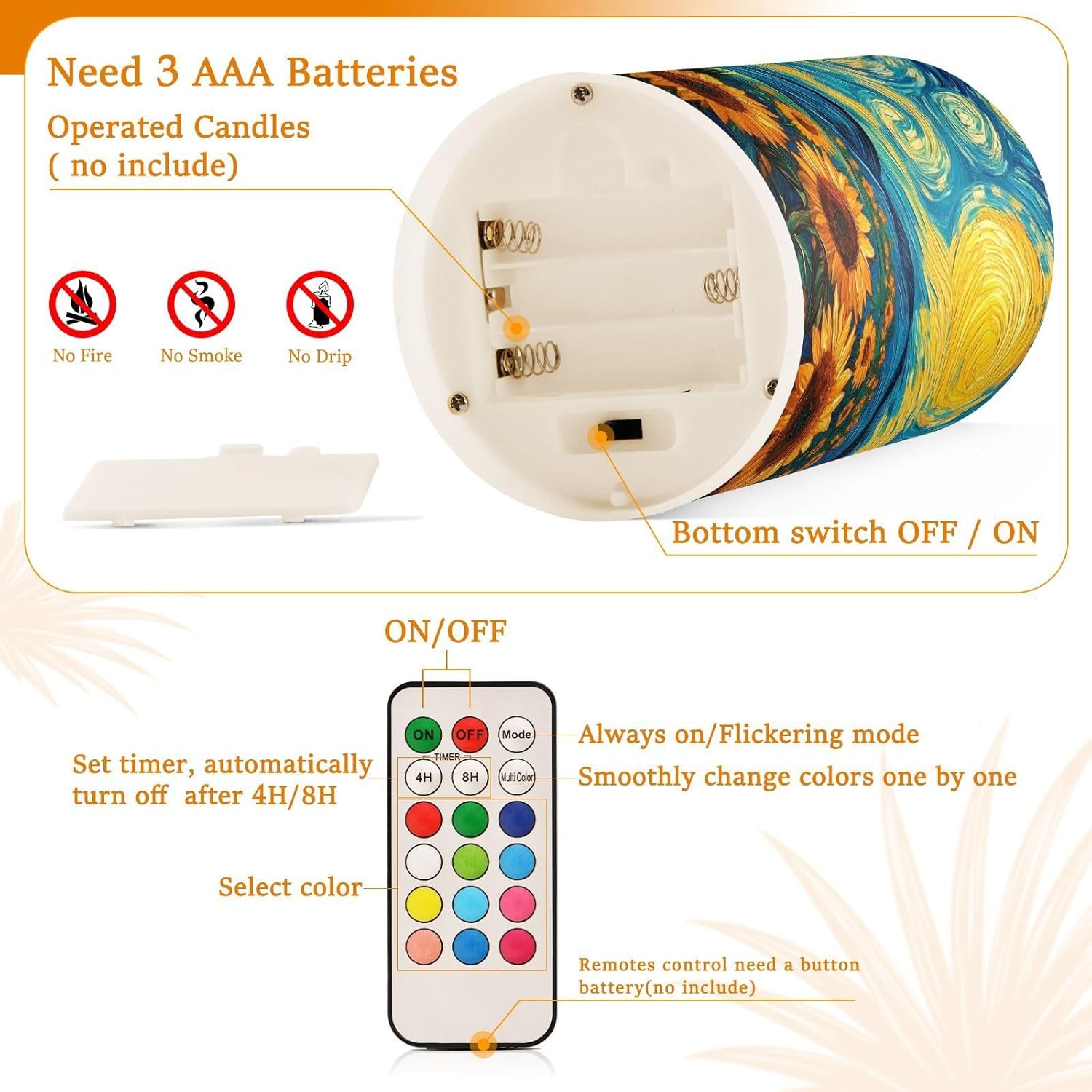 ALAZA Sunflower Blossom Flickering Flameless Candles Pillar Led Candles Battery Operated Candles with Remote and Timers Set of 2