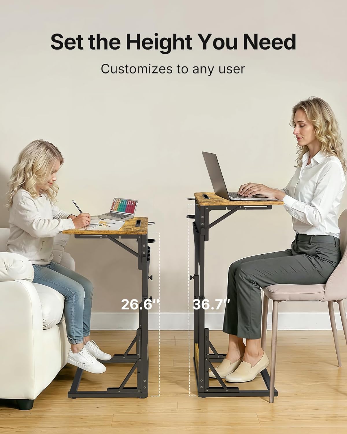 HUANUO Adjustable TV Tray Table – Easy Assembly Folding Desk with Cup Holder, Storage Bag & Tablet Slot, Height Adjustable TV Tray for Bed, Couch & Living Room with Space-Saving Design