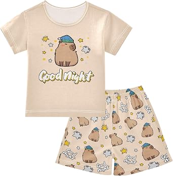 Cute Birthday Capybara Summer Cute Pajama Sets, Short Sets for Daily Wears and Sleep Wears