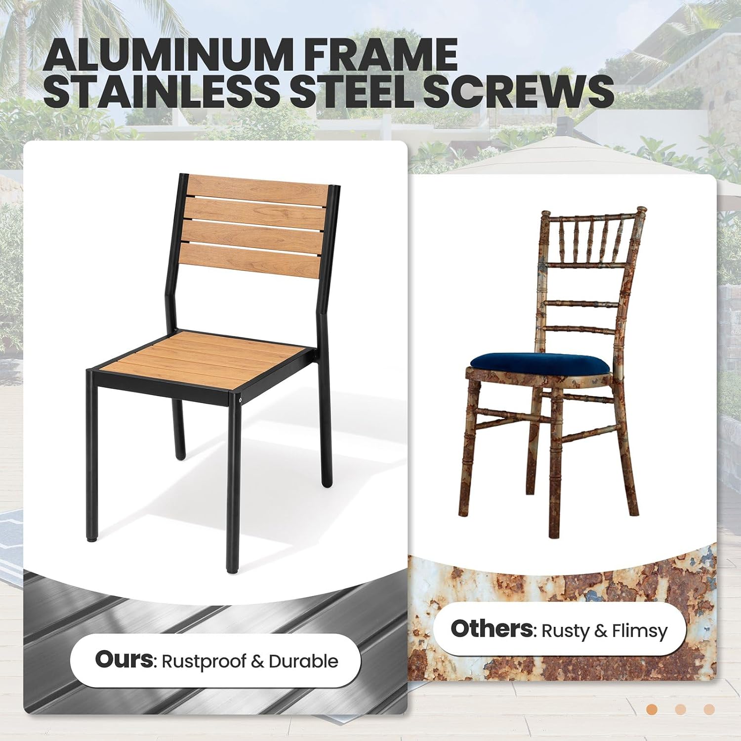 Crestlive Products Outdoor Table and Chairs, 7 Pieces Aluminum Patio Dining Set for 6 with Umbrella Hole 83in All-Weather Woodgrain Outdoor Dining Set for Garden Backyard Poolside, Brown