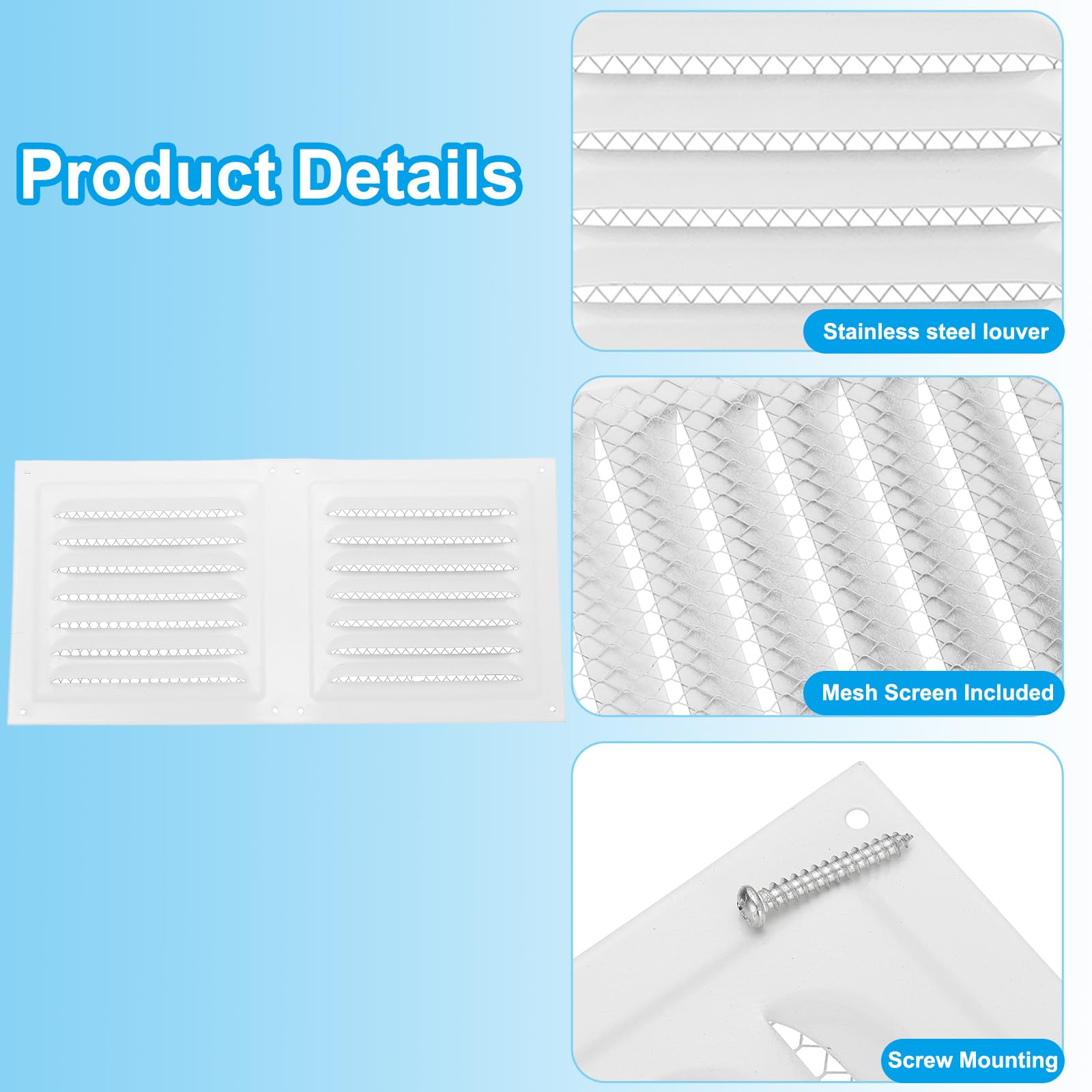 PATIKIL 12"x6" Stainless Steel Gable Vent - Image 3