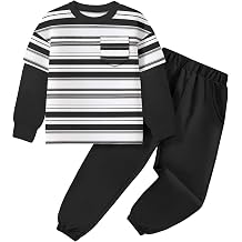 Boys Clothes with Solid Color Boys Sweatpants and Striped Pocket Sweatshirt 2 Piece Fall Winter Kids Clothing 4-12Y