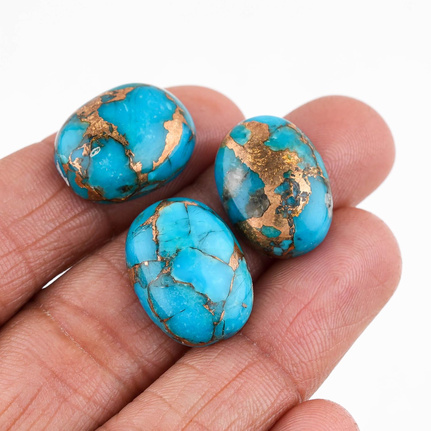 CRYSTALIS 3pcs Natural Copper-Turquoise, Loose Gemstone, Wholesale Bulk Cabochons, Jewelry Making Supply, Chakra Healing Polished Stones, Wire Wrapping, DIY, Gem Collection, AA+ Grade