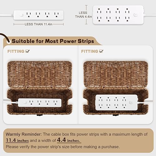 Miniatura 3 de Caja de organización de cables hecha a mano, elegante y funcional, organizador de cables con 2 ranuras abiertas para el hogar y la oficina, cables