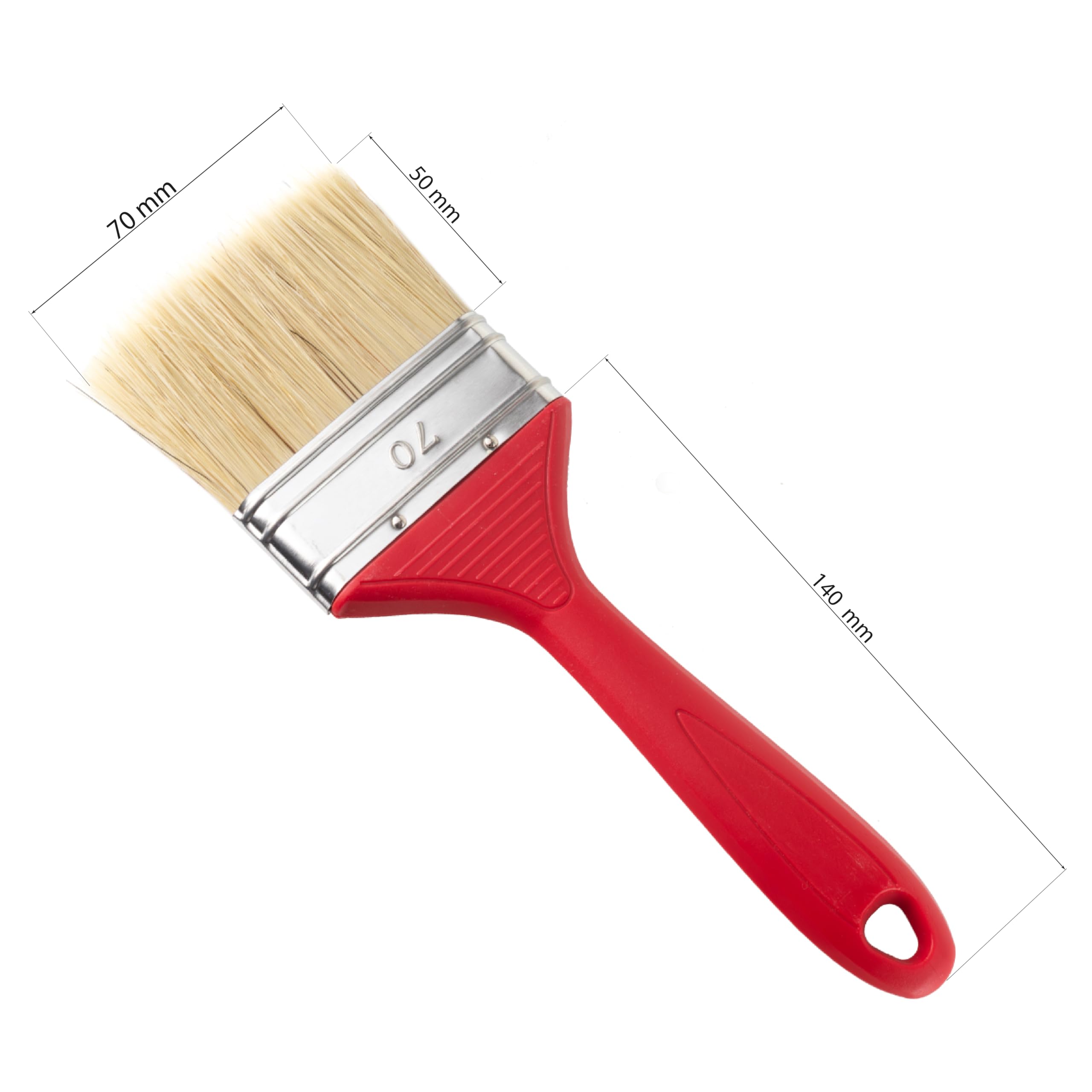 Pennello piatto | Pennello da pittura | con manico in plastica rossa | Larghezza: 20 30 40 50 60 70 80 100 mm (25 pezzi, 70 mm)