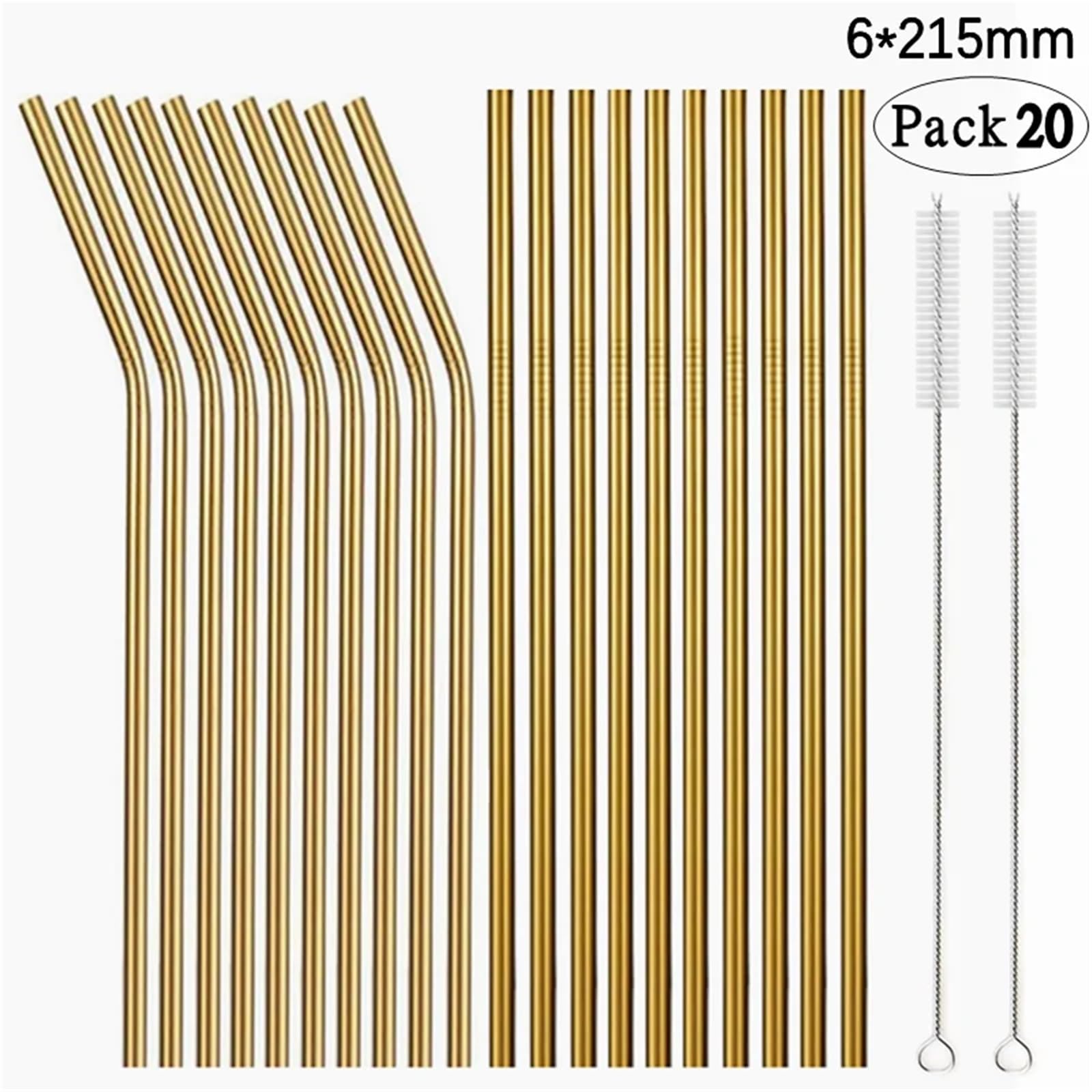 Edelstahl-Strohhalm-Set Set mit 20 bunten, wiederverwendbaren Metallstrohhalmen, Edelstahl-Trinkhalm, Partygeschenk, Barzubehör(10Color Mix Stright)