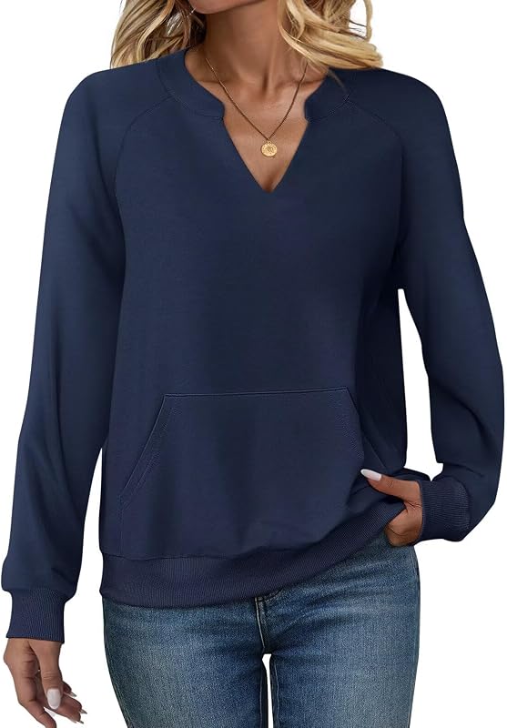 EADINVE Womens V Neck Sweatshirts with Pockets Fleece Long Sleeve Pullover