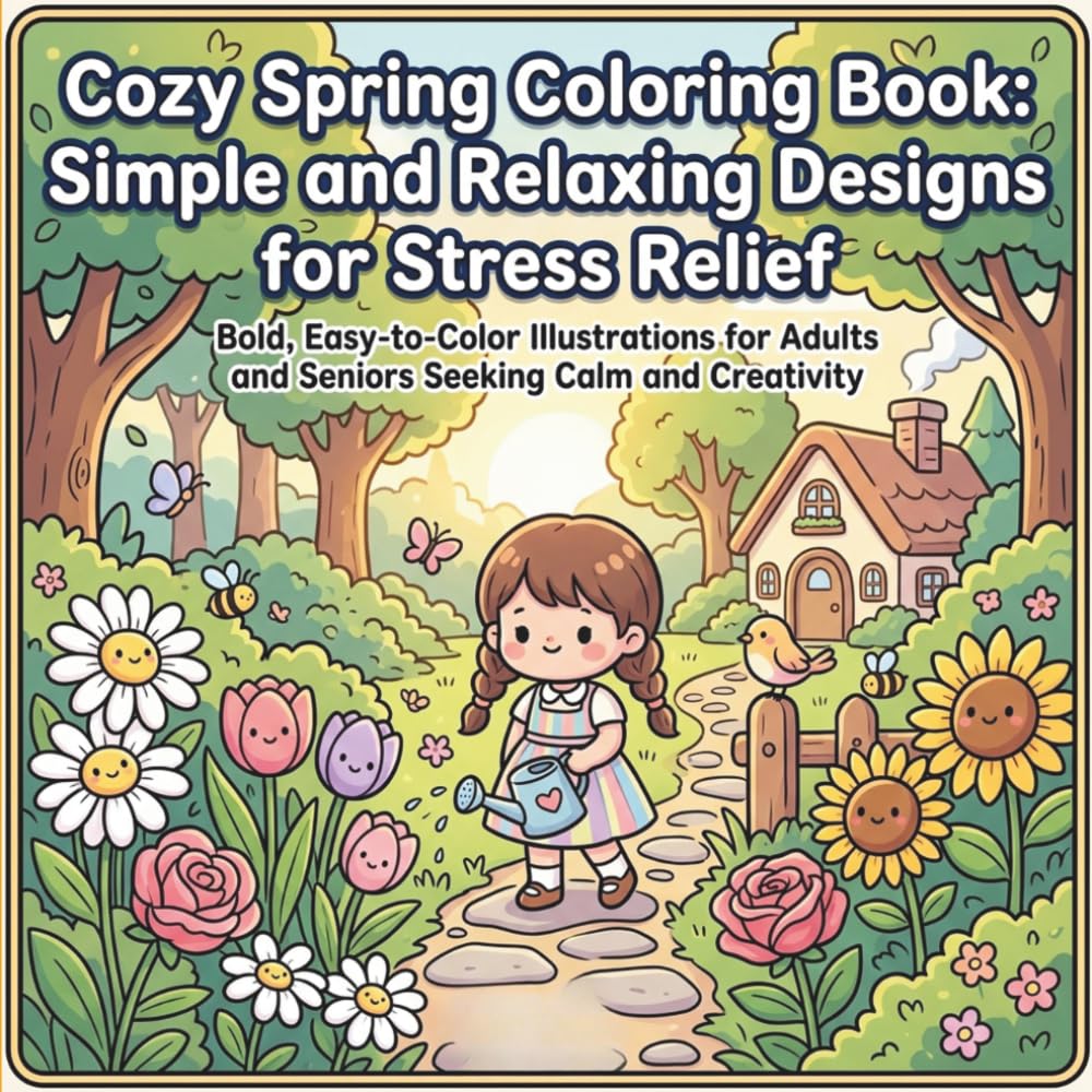 Cozy Spring Coloring Book: Simple and Relaxing Designs for Stress Relief: Bold, Easy-to-Color Illustrations for Adults and Seniors Seeking Calm and Creativity