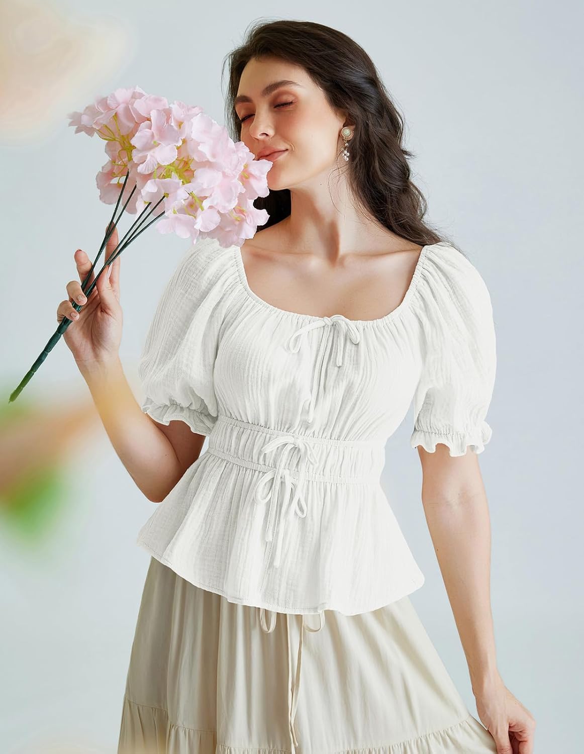 Scarlet Darkness Women Renaissance Shirt Puff Sleeve Square Neck Peasant Pirate Blouse - Image 3