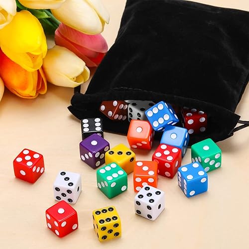 Miniatura 5 de Blulu Juego de dados de 6 caras, dados de colores con bolsas de terciopelo negro para jugar como juegos de matemáticas de mesa, recuerdos de fiesta