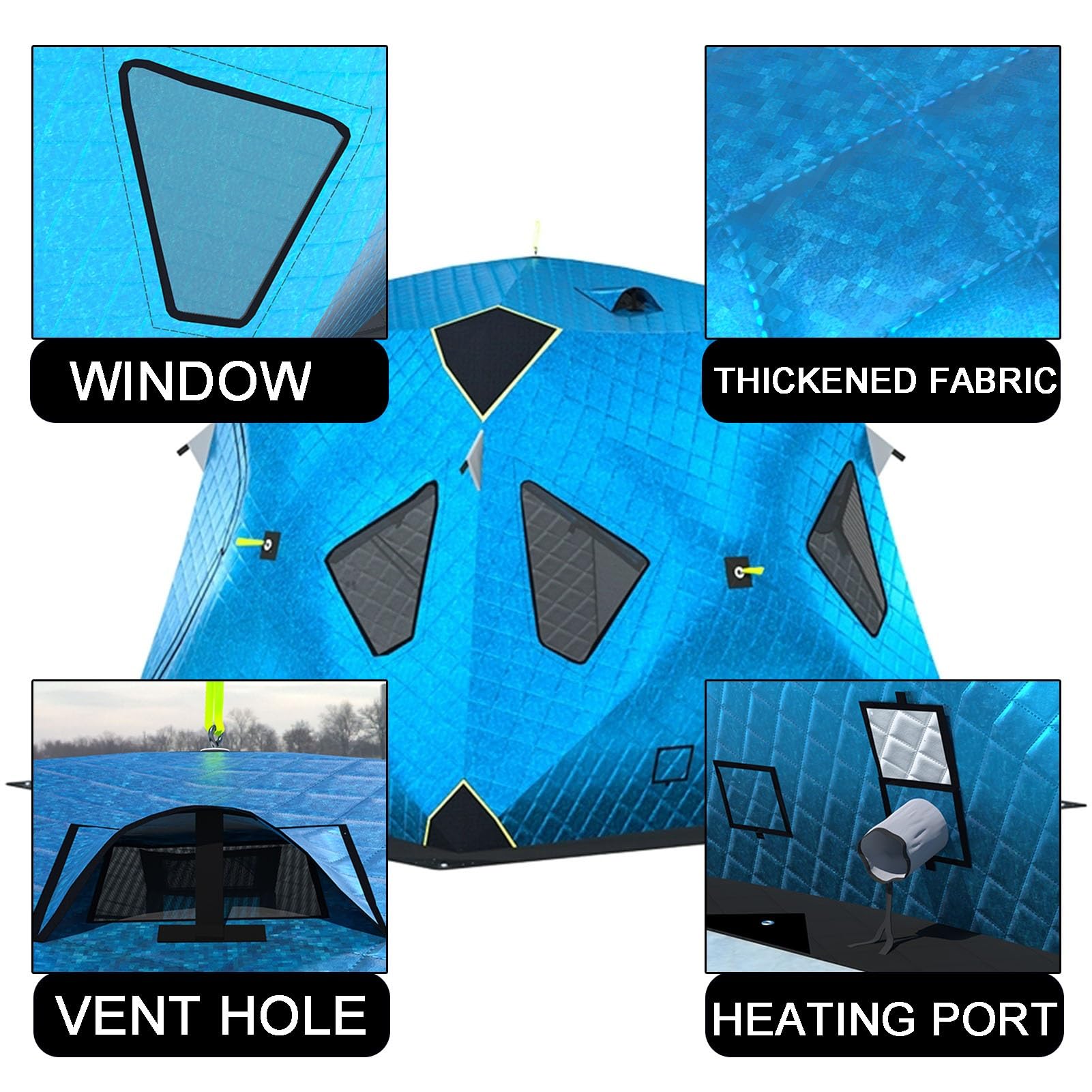 Abri de Pêche sur Glace Abri de pêche sur Glace Pliable, avec Ancres, Cordes et Sac de Transport Inclus, pour Le Camping