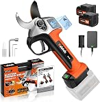 Kebtek Cordless Electric Pruning Shears 40MM Compatible with Extension Pole | Professional Pruning Shears Battery Powered 21V Brushless Motor 2Pack 2AH Rechargeable Lithium Battery-LCD Display Screen