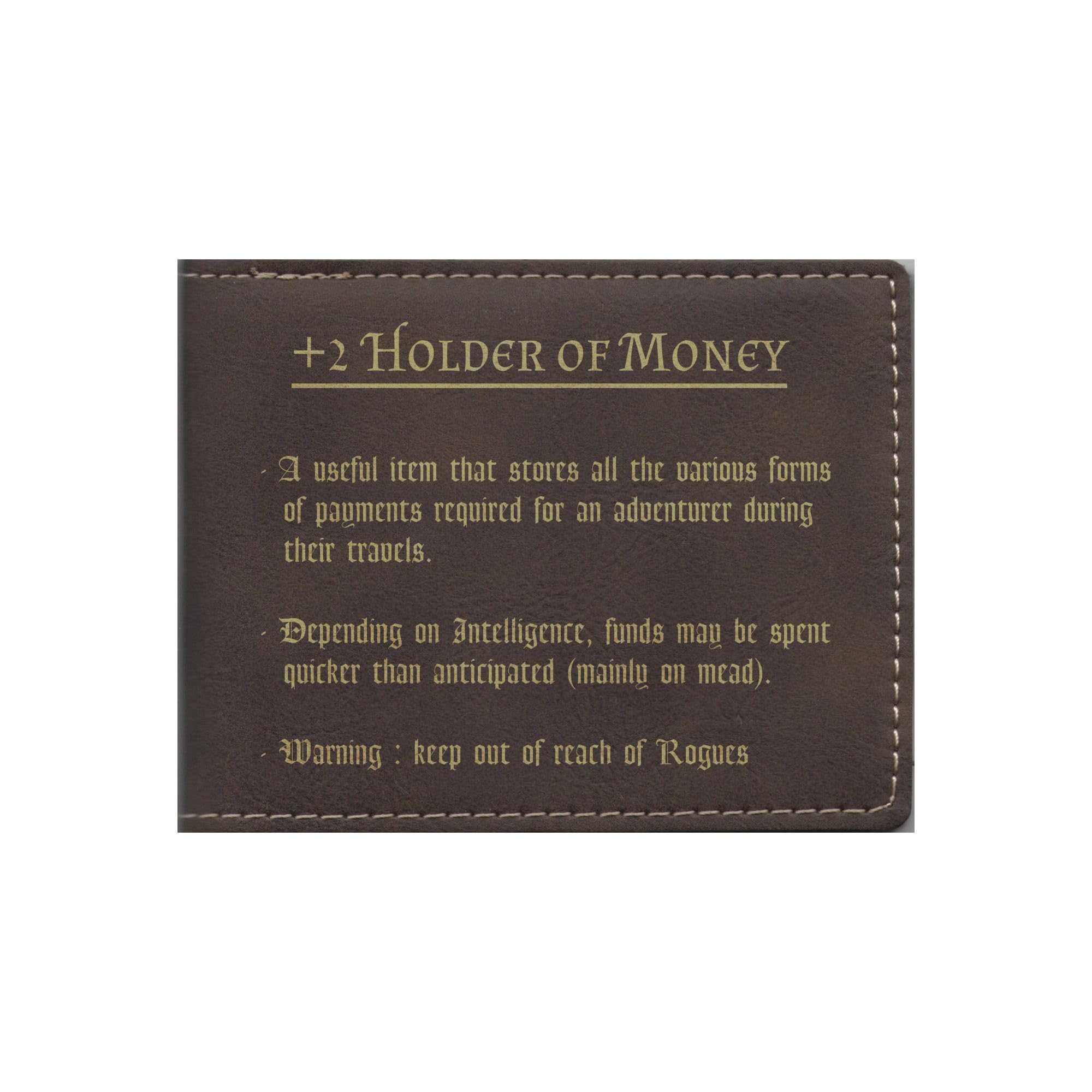 PrecisionNC Engraving D&D Gift Engraved Wallet - Leatherette - Holder of Money Funny Item Description - dnd, Dungeons Dragons, Nerdy Gifts (Rustic)