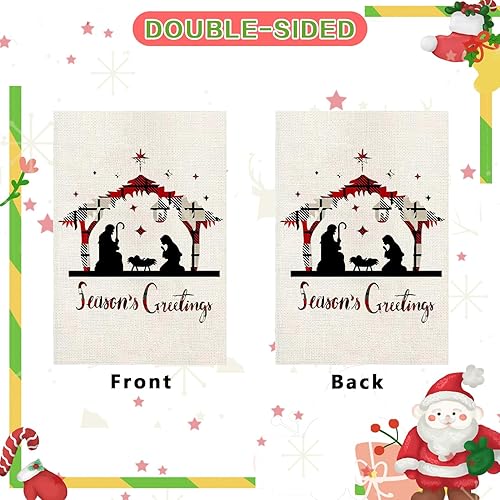 Miniatura 7 de Bandera de jardín de Navidad de 8 estilos para exteriores, bandera vertical de doble cara de 12 x 18 pulgadas, bandera de lino impresa con muñeco de
