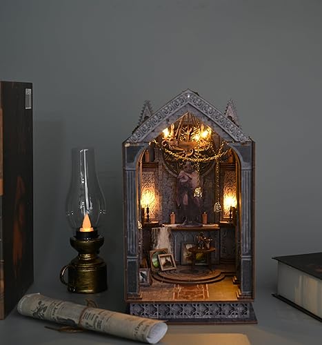 Miniatura 5 de Ahilmrn Kit de rincón de libros gótico para bricolaje, castillo oscuro, inserción en miniatura, soporte para libros, soporte para libros, modelo de