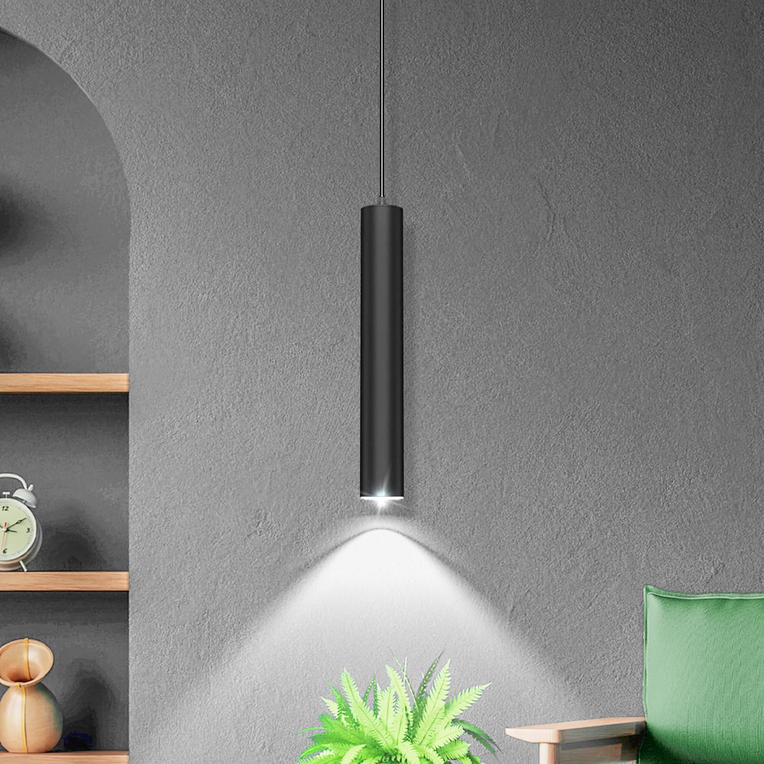 Harold Electricals Metal Black Surface Hanging Cob Pendant Light For Living Room, Bedroom, Dining Area - Pack Of 1 (12 Watt - Cool White Light)