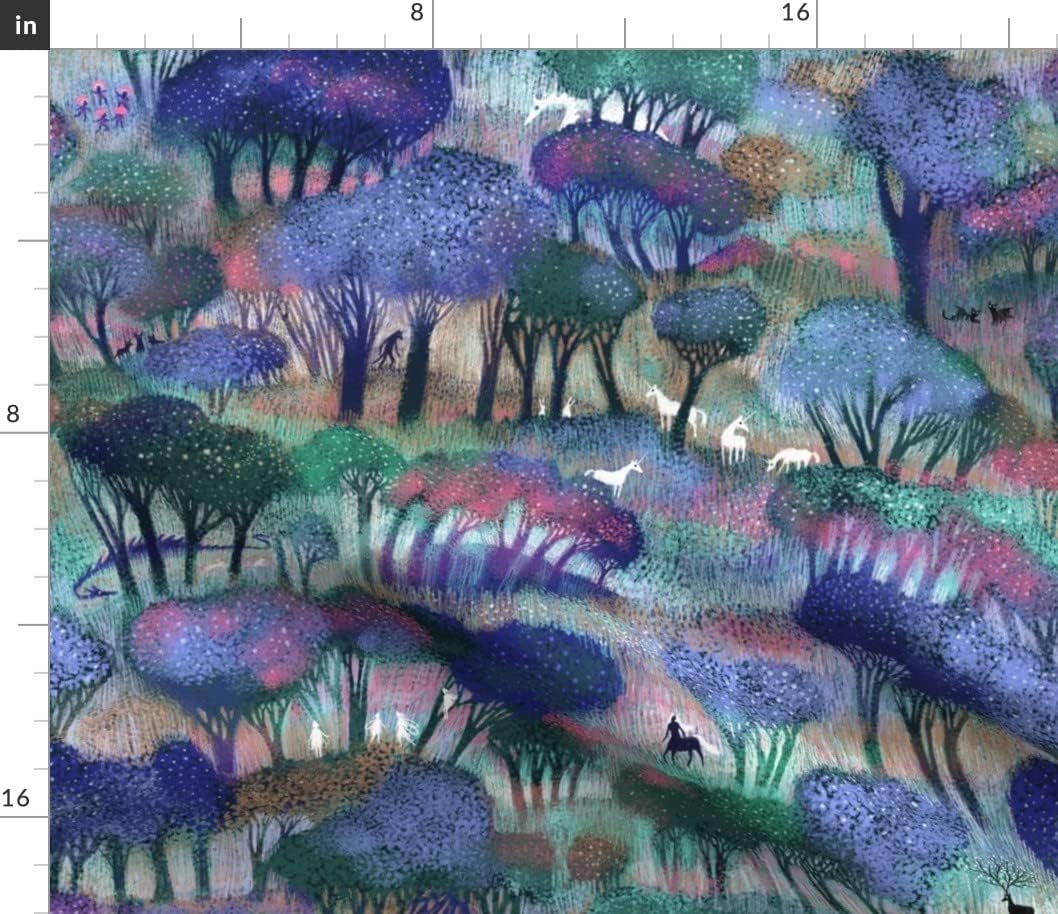 Spoonflower Fabric - Forest Dragons Unicorns Werewolve Trees Dragon Woods Fairies Printed on Petal Signature Cotton Fabric by The Yard - Sewing Quilting Apparel Crafts Decor