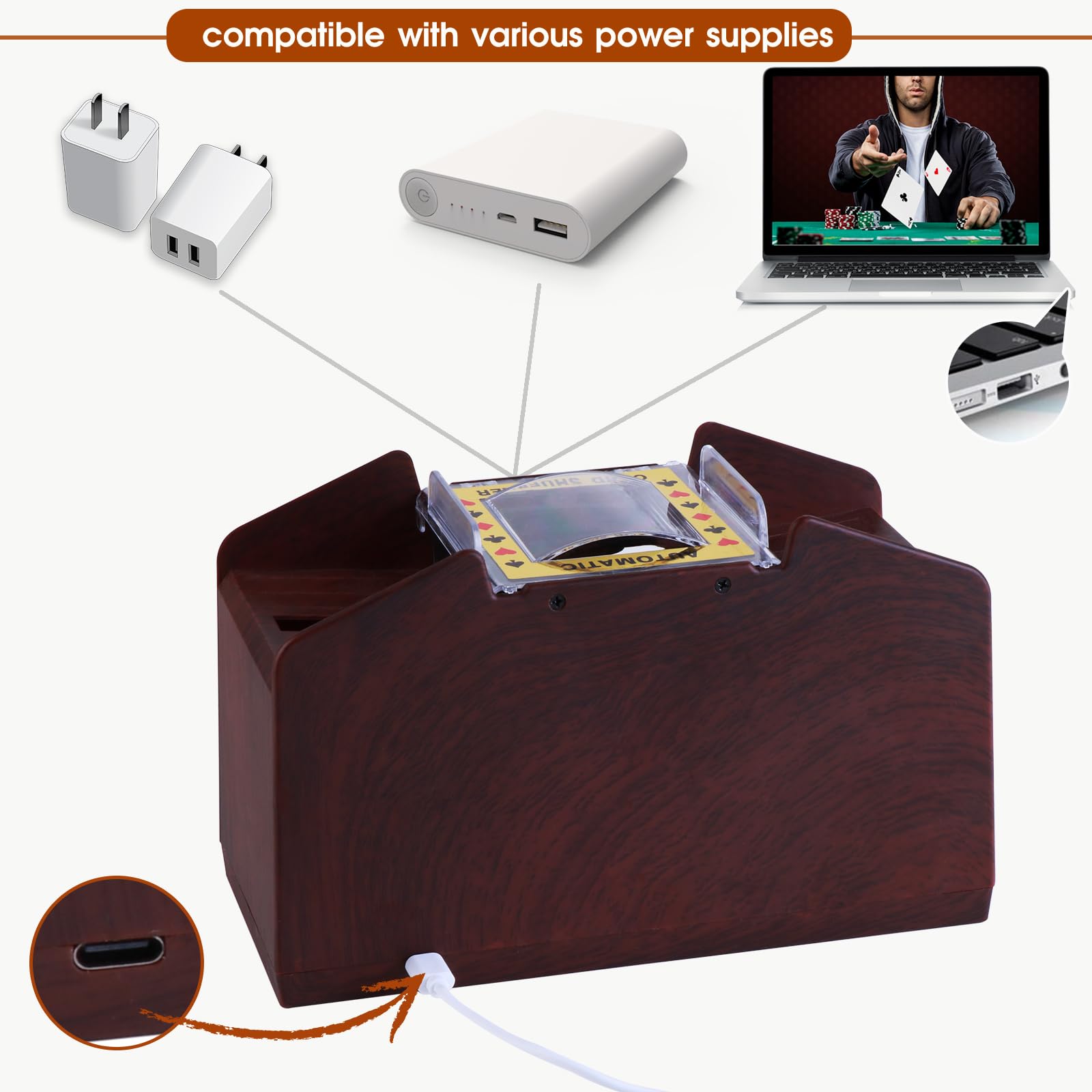 Mélangeur De Cartes Automatique HJCMikee – 1 à 2 Jeux, USB-C Ou Piles, Pour UNO, Poker, Casino