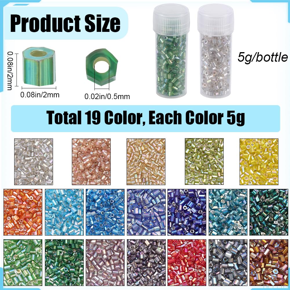 SUNNYCLUE about 8586pcs 19 Colors Small Glass Tube Bead Tubular Seed Beads 2mm Bulk Red Green Blue Hexagon Rainbow Plated Bugle Beads for Jewellery Making Necklace Bracelet Crafs Christmas Women Adult - Image 2