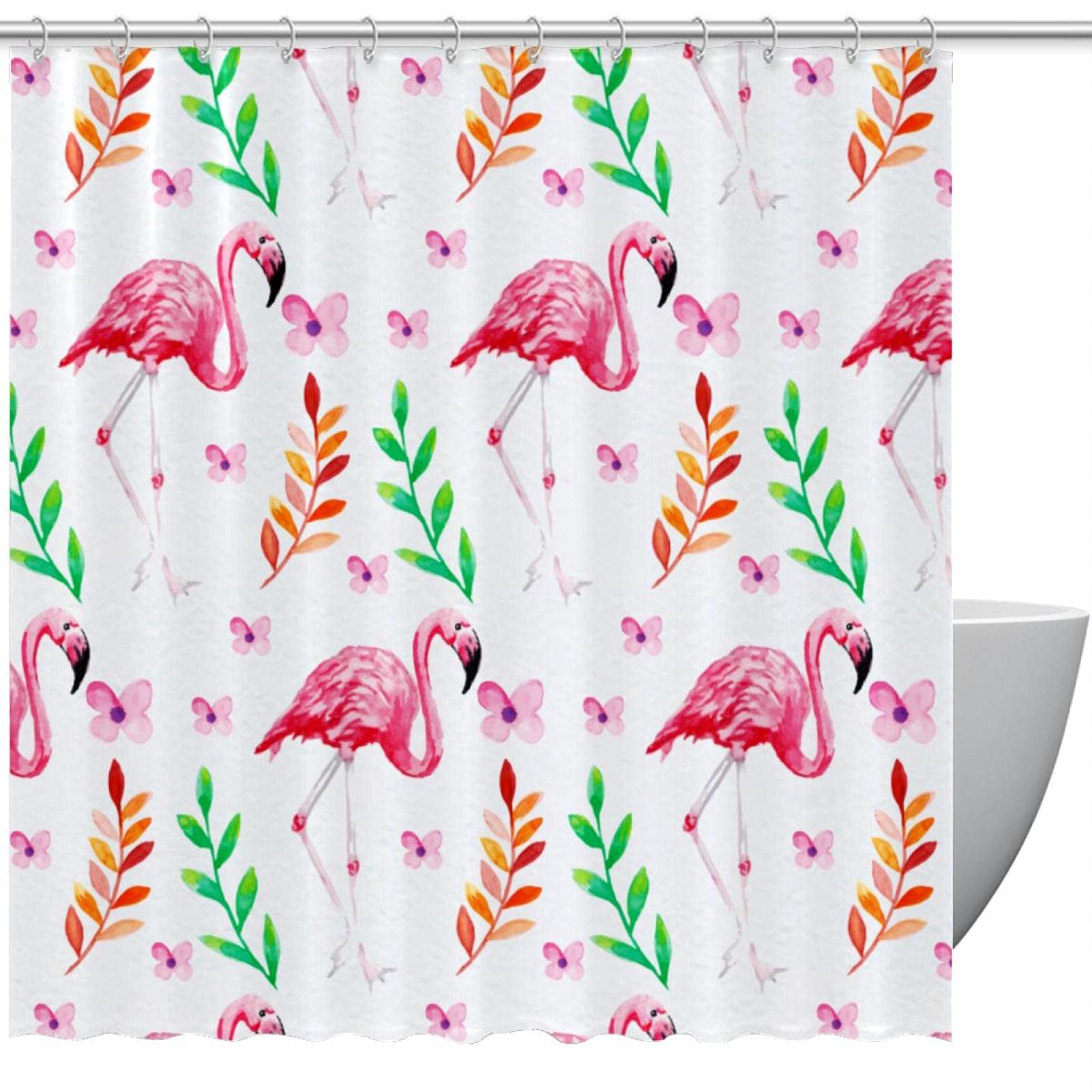 Rideau de douche flamants roses étanche 168x183 cm avec ses 12 crochets