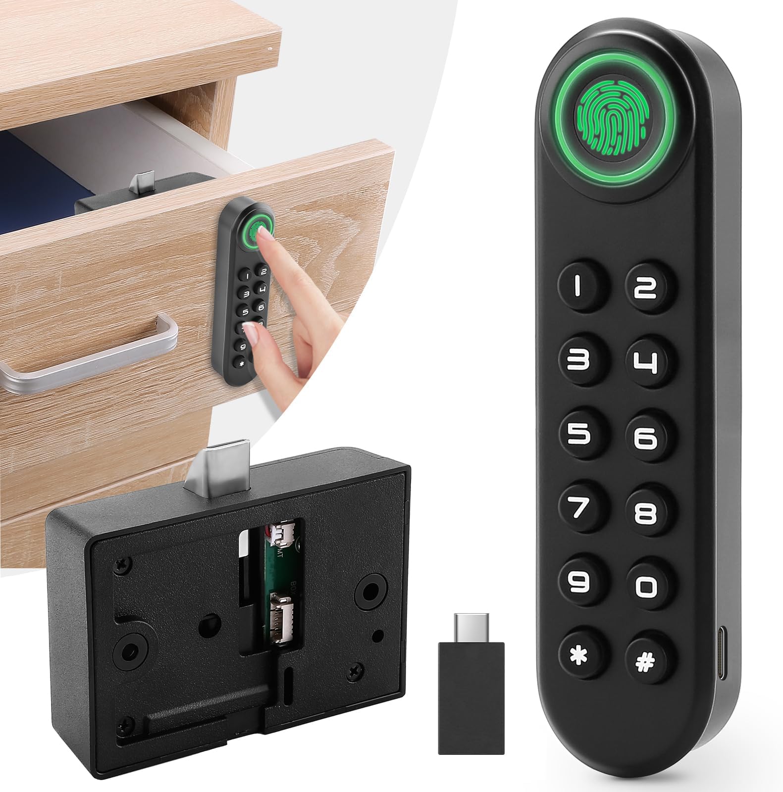 Fingerprint Cabinet Lock, Smart Electronic Cabinet Locks, Combination Password Drawer Lock with USBKEY Suitable for Office Cabinet, Wardrobes, Liquor, Weapon Storages and etc-ABS Lock Case