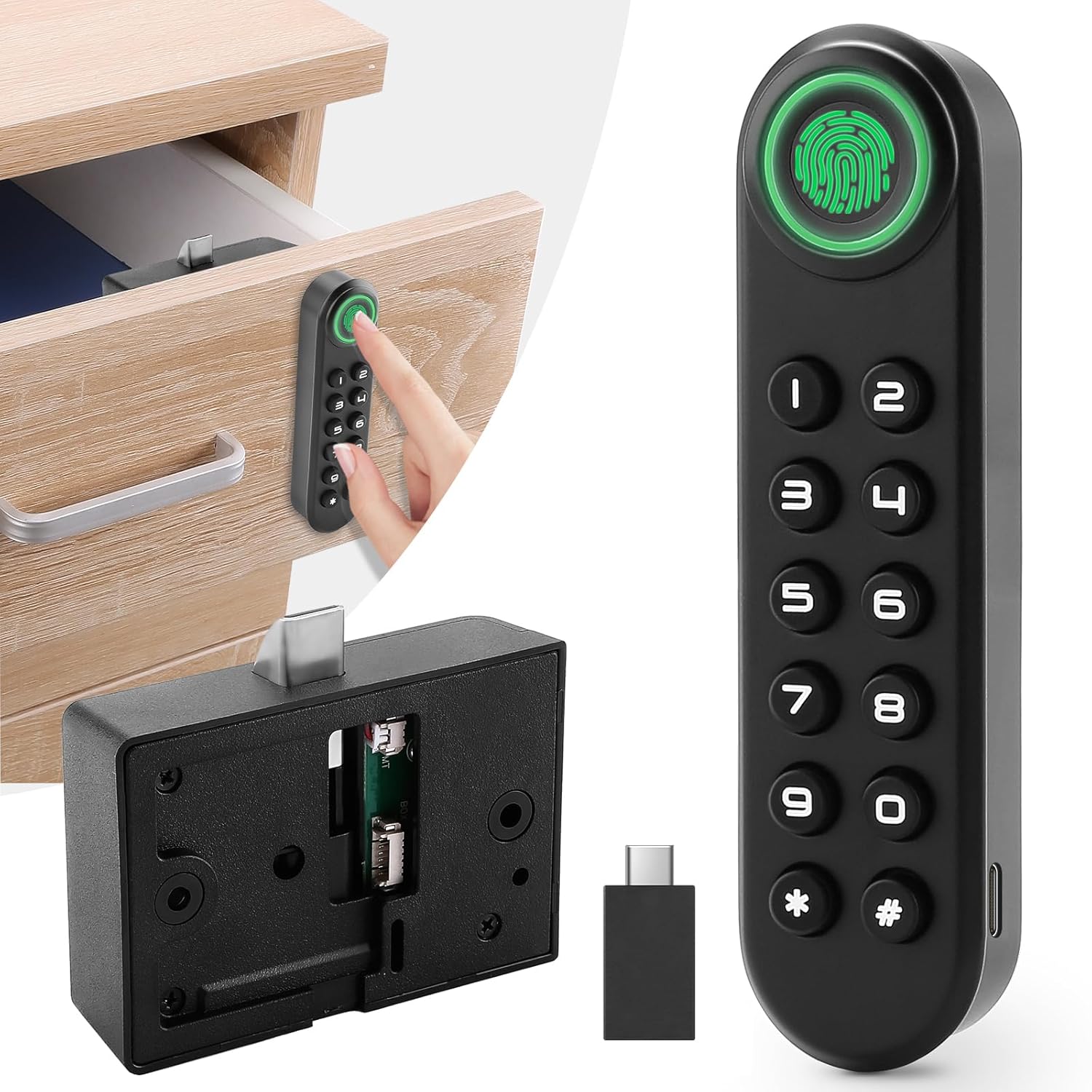 Fingerprint Cabinet Lock Smart Electronic Cabinet Locks Combination Password Drawer Lock with USBKEY Suitable for Office Cabinet Wardrobes