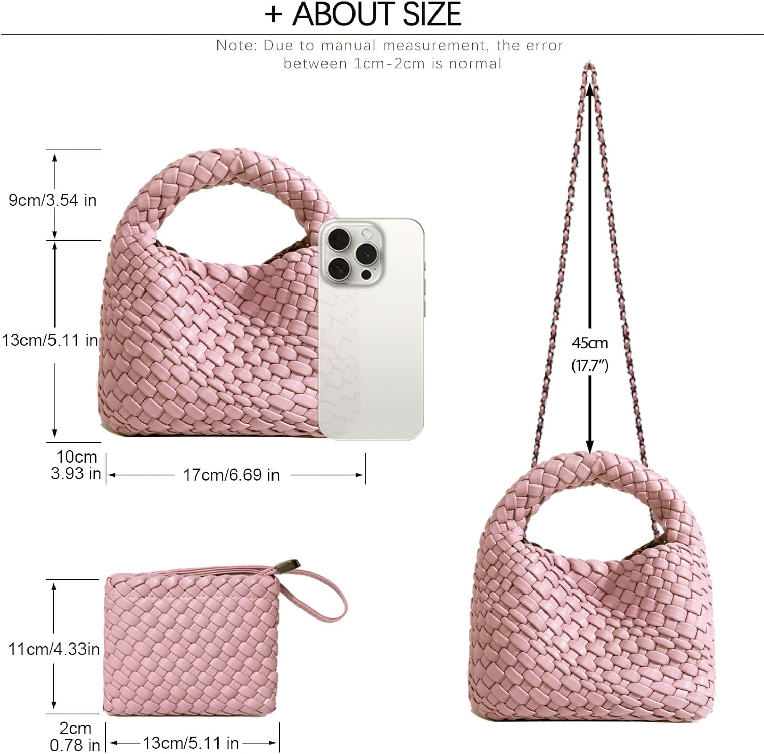 JINMANXUE Fashion Mini Handbag For Women, Woven Tote Bucket Composite Bag Knitting Chain Bags, Crossbody Shoulder Purses